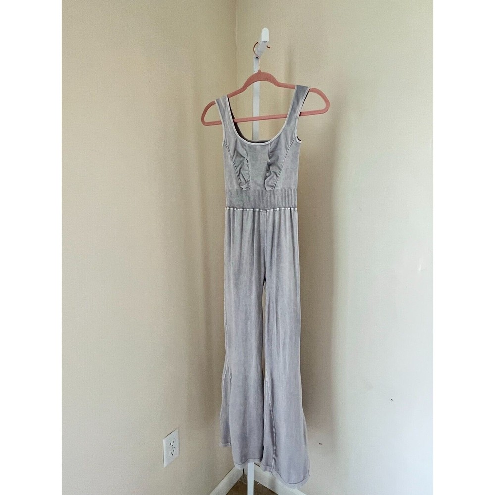 Free People Womens Medium Large Good Karma Flared One Piece Ice Gray Athleisure - Picture 7 of 9